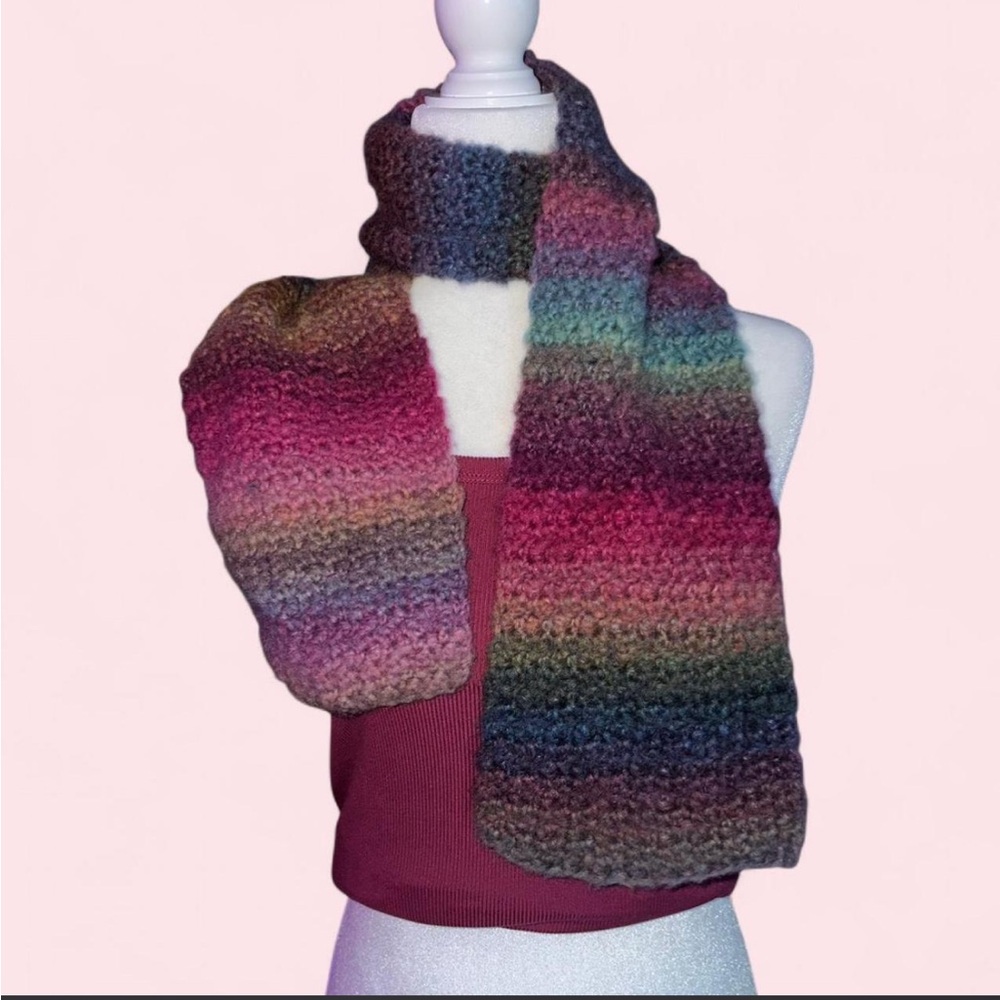 Handmade Wool Multicolor Crochet Scarf